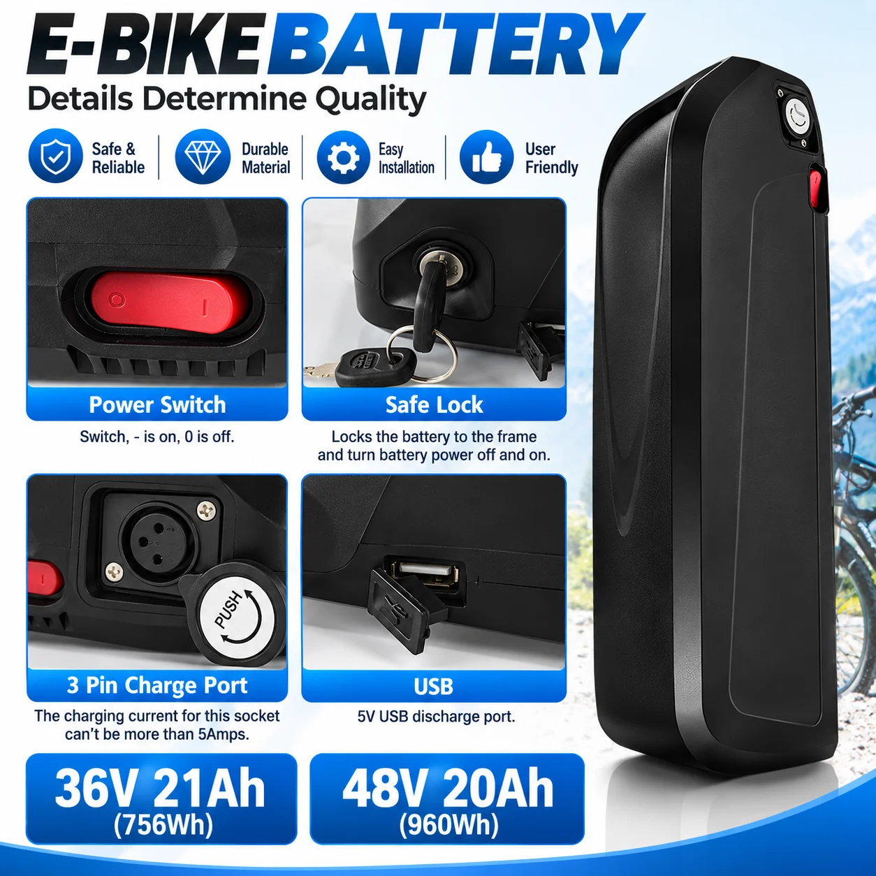 Hailong E-Bike-Akku 36V 21Ah 48V 20Ah Li-Ionen-Akku 30A BMS+5A Ladegerät für Bafang BBS01 BBS02 Elektrofahrrad 300W 450W 500W 750W 1000W EU-Lager Zollfrei Schnelle Lieferung