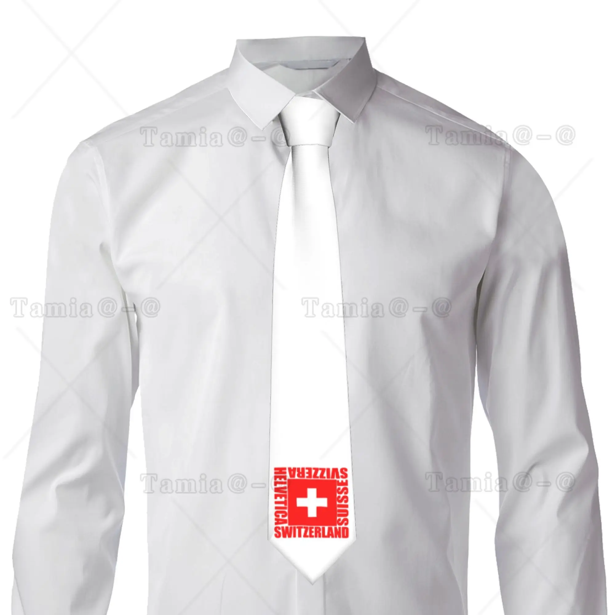 SWITZERLAND Flag Tie for Men Classic  Silk Wedding Necktie