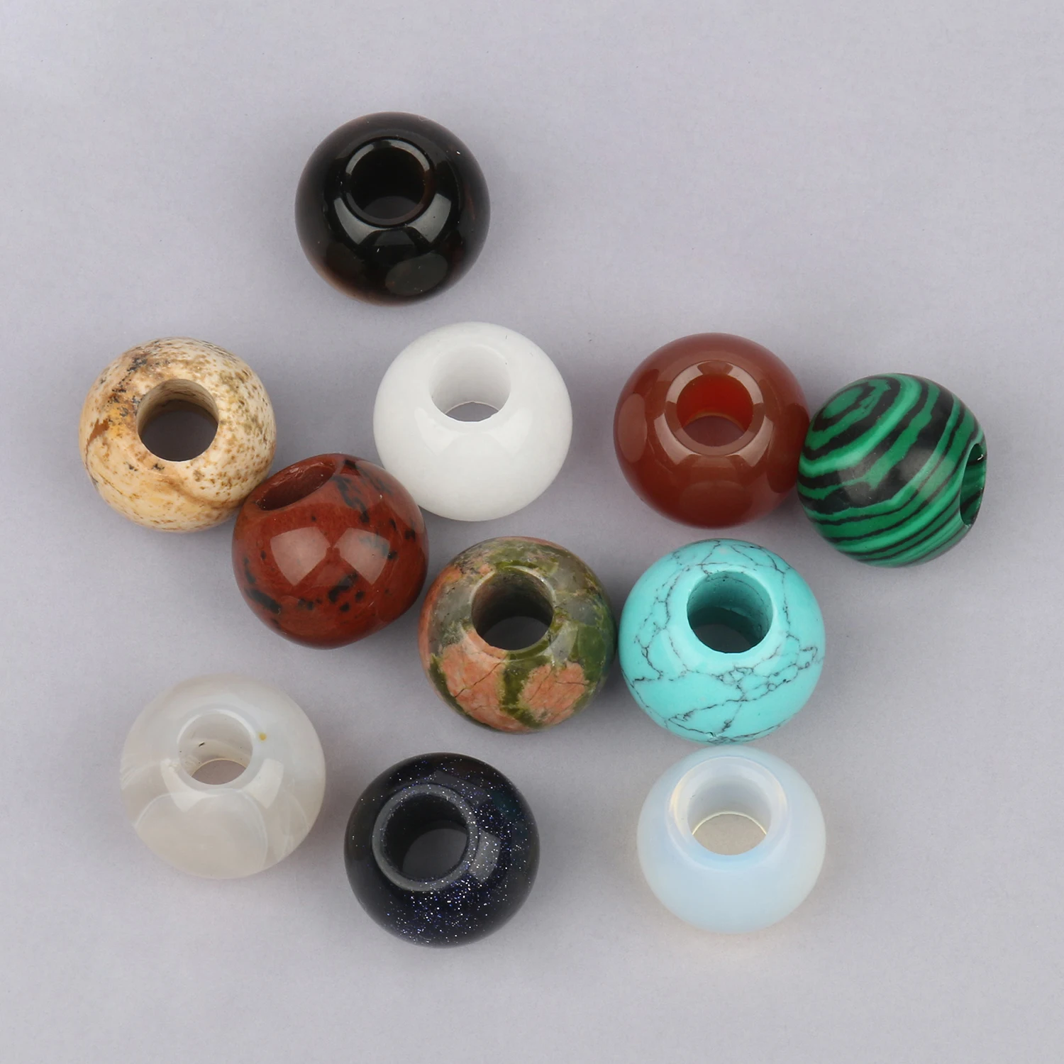 2pcs/lot Large 5mm Hole Natural agates turquoises beads loose spacer round big hole gem stone beads for jewelry making bracelet