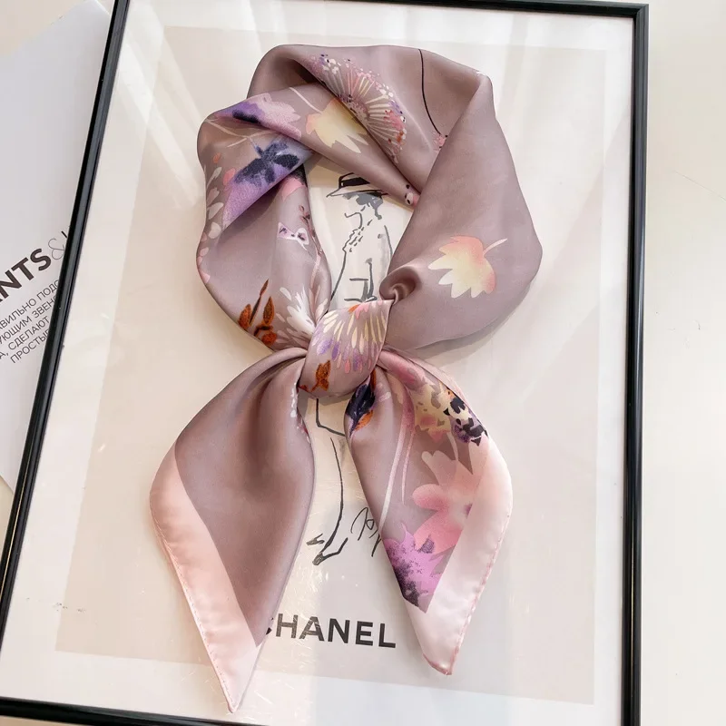 2024 Luxury Silk Shawl Square Scarf for Women Satin Hijab Fashion Wraps Neckerchief Female Hair Bands Ribbon Headband Bandana