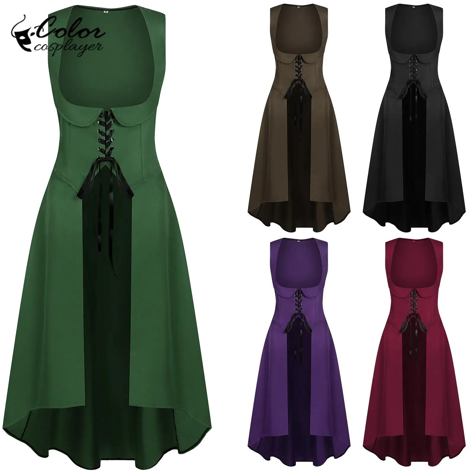 

Color Cosplayer Vintage Pirate Dress Medieval Women Dress Ball Carnival Cosplay Costume Halloween Witch Outfit European Clothing