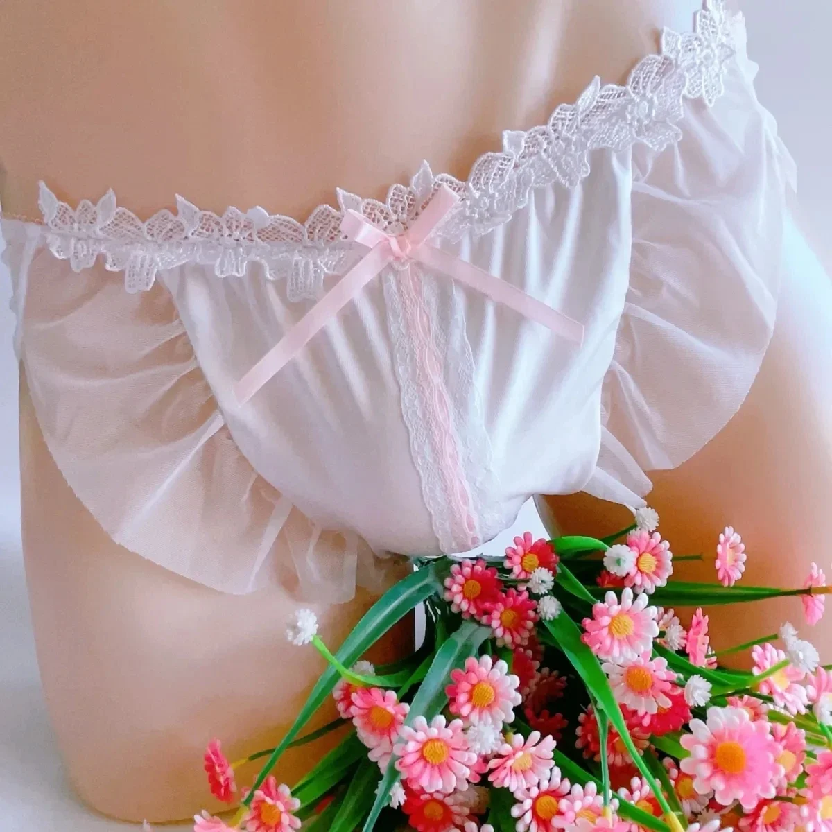 

Мужские кружевные трусы с цветочным принтом и галстуком-бабочкой, милые трусы, трусики, танцевальные костюмы для живого шоу, подарок BF, Harajuku