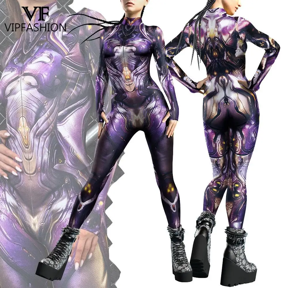 VIP FASHION Otherworldly Zentai Suit Women Punk Robot Catsuit Holiday Party Clothes Fancy Cosplay Costume Lady Festival Jumpsuit