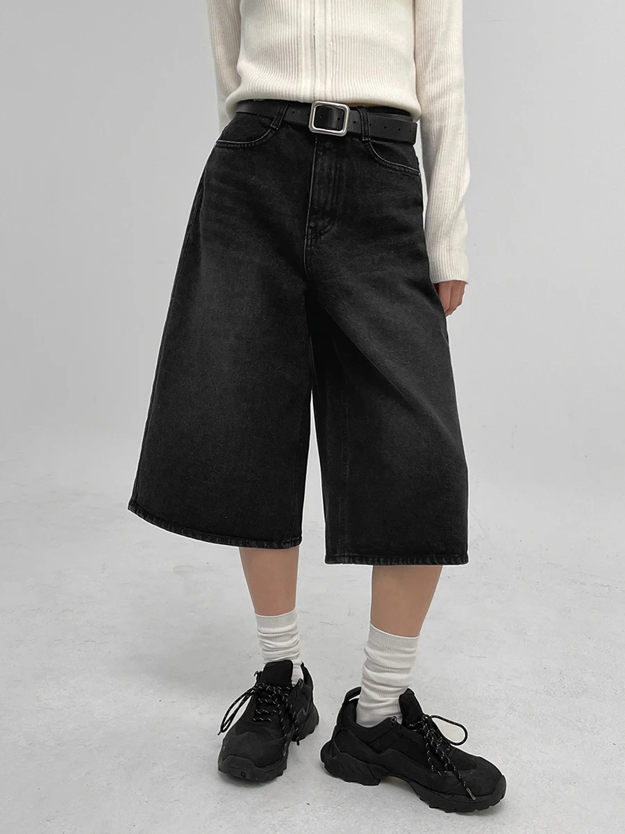 ReddaChic Acubi Fashion Women Baggy Jorts Whisters Black Wash Wide Leg Pants Loose Fit Casual Denim Shorts Y2k Korean Streetwear