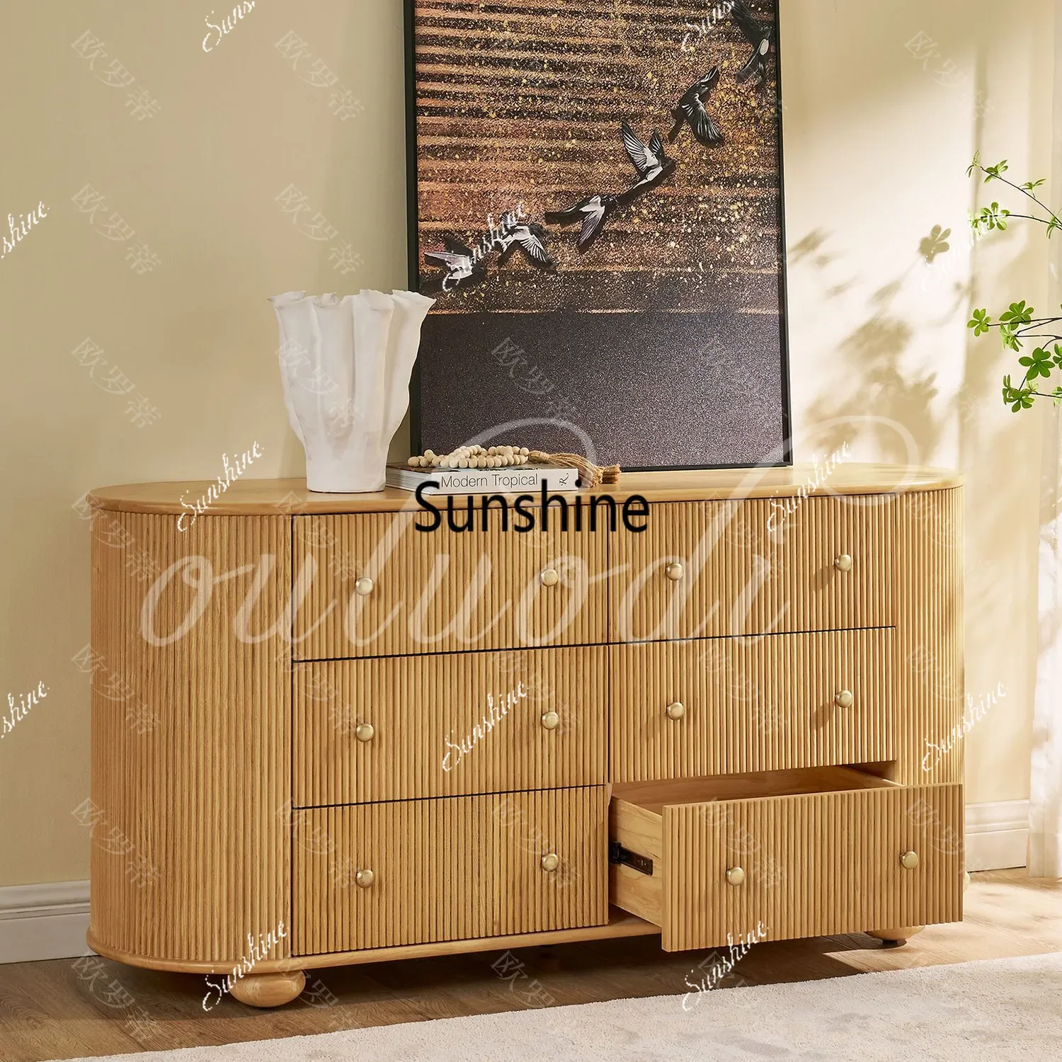 

American retro style vertical pattern solid wood bucket cabinet bedroom wall locker