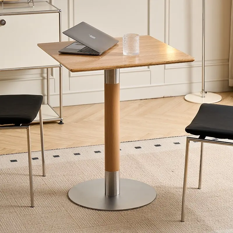 Scandinavian Solid Wood Round Coffee Dining Table, Bistro Reception Table for Balcony, Milk Tea Shop and Commercial Space