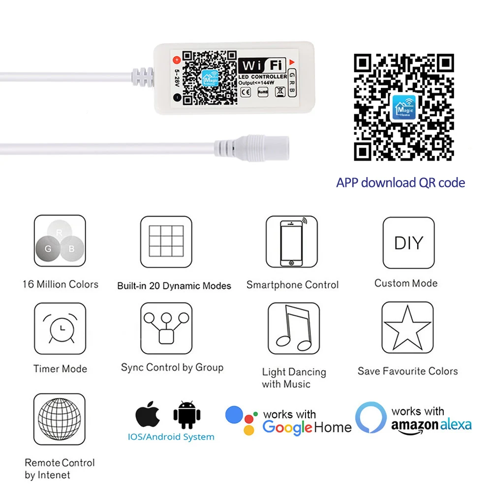 12V-24V RGB RGBWW LED WIFI Dimmer Controller Dimmable Magic Home Pro USB Remote Control for Alexa Google For 5050 5630 LED Strip