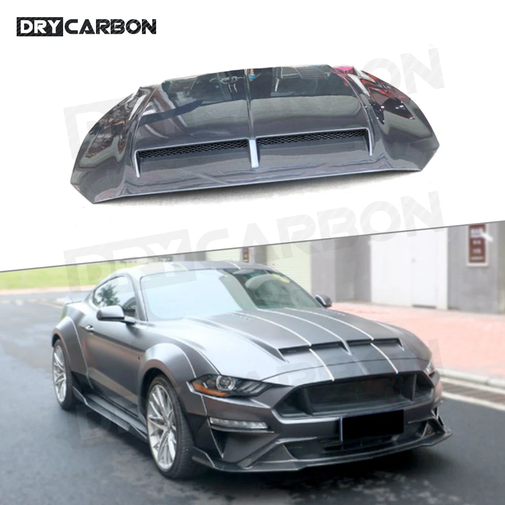 Tampa do capô do motor do carro de fibra de carbono, proteção FRP, Ford Mustang 2.3 5.0 2018 +