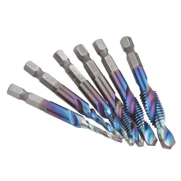 6Pcs M3-M10 Hex Shank Titanium Plated HSS Screw Thread Metric Tap Drill Bits Screw Machine Compound Thread Hand Tools