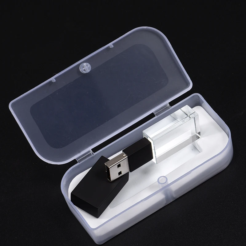 شعار مجاني كريستال هدية صندوق محرك فلاش USB 128 جيجابايت الفضة القلم محركات 64 جيجابايت الذهب ذاكرة عصا 32 جيجابايت 16 جيجابايت 8 جيجابايت 4 جيجابايت U القرص الإبداعية هدية