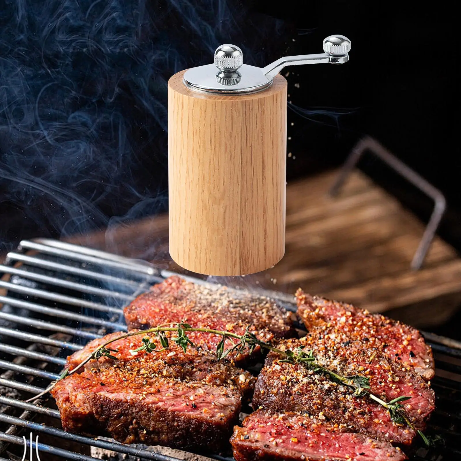 Pepper Grinder Adjustable Portable Refillable Multipurpose Spice Grinder Wood Pepper Mill for Travel Home Outdoor Kitchen Picnic