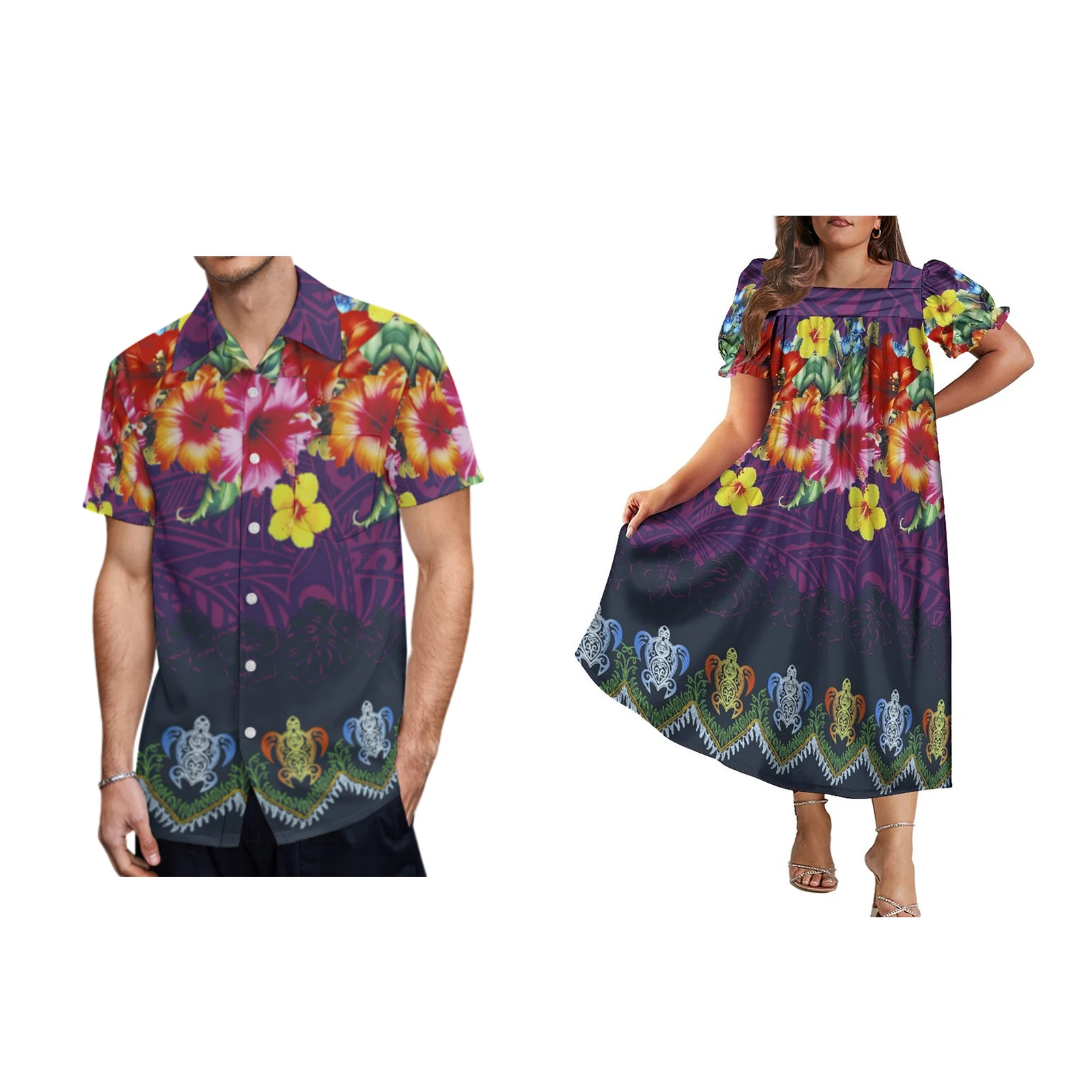 2025 Pacific Islands Art Dress Couple Set Custom Polynesian Traditional Fashion Women'S Print Design New Mumu Skirt Shirt