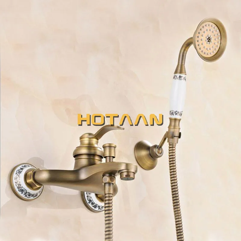 .  Bathroom Bath Tub Wall Mounted Hand Held Antique Brass Shower Head Kit Shower Faucet Sets YT-5340-B