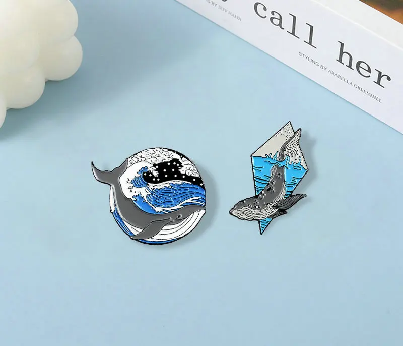 Whale and Ocean Enamel Pins Custom Marine Animal Brooches Lapel Pin Shirt Bag Deep Sea Badge Freedom Jewelry Gift for Friends