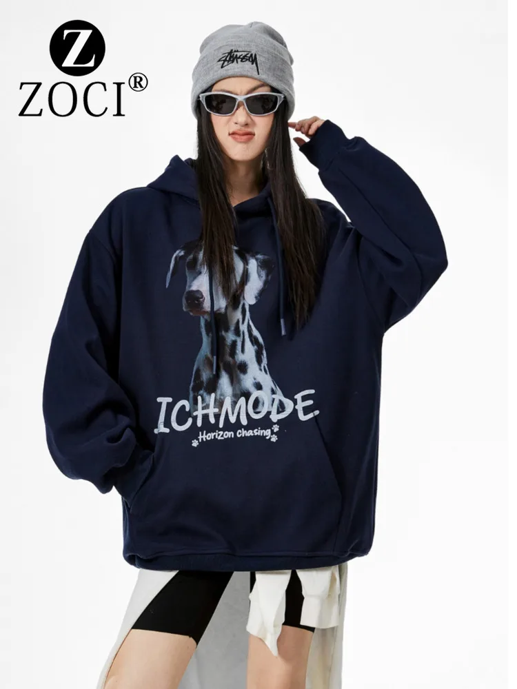 [ZOCI] 2024 American Retro Heavyweight Fleece Hooded Sweatshirt For Women Autumn And Winter Loose Top Jacket New Fashion