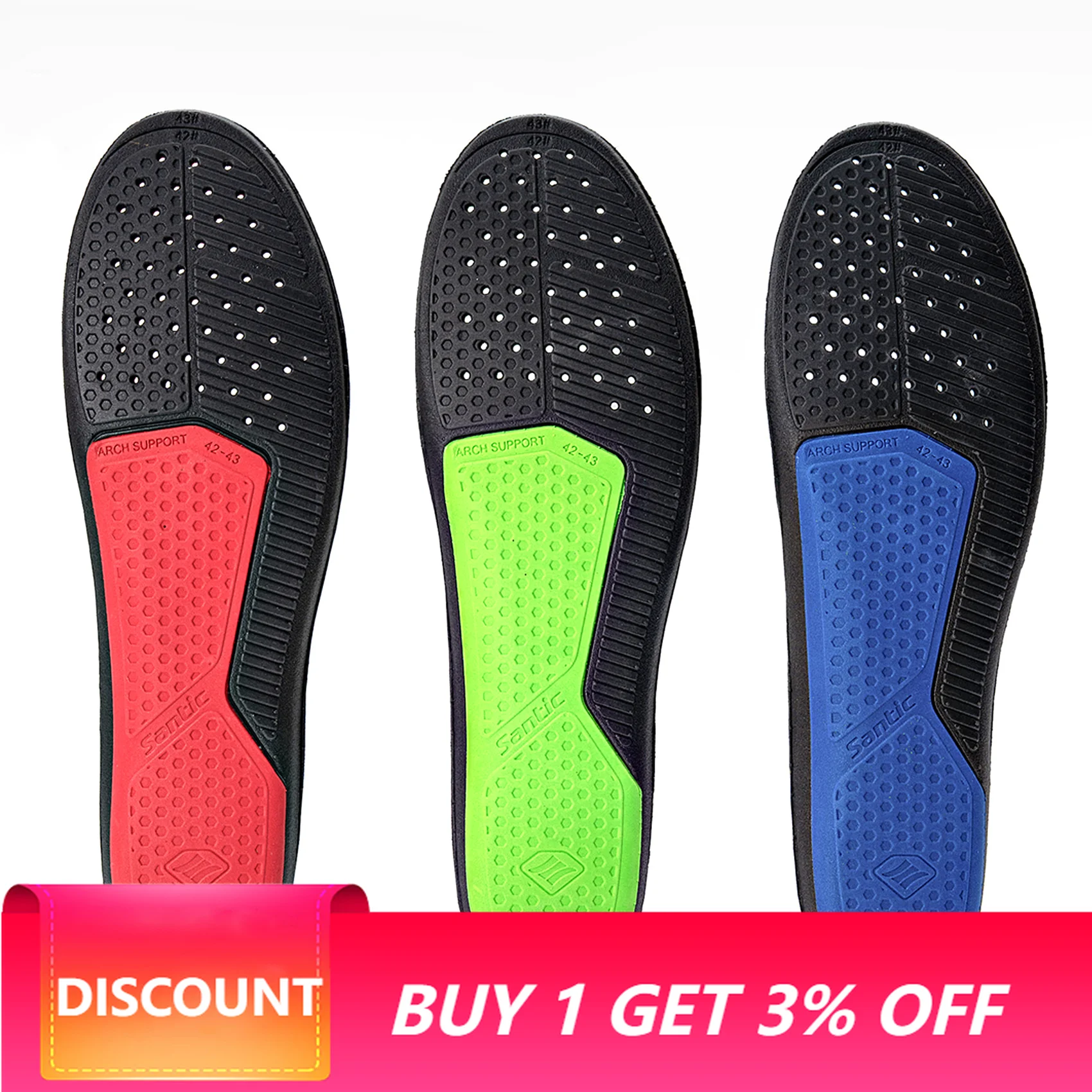 Santic Cycling Insoles Arch Support Anti‑Slip Shock Absorption Breathable Comfort Foot Pads for Road MTB Bikes TZ25P232