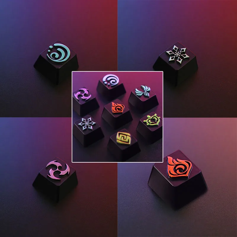 Genshin Impact Elements Logo Keycaps Zinc Aluminum Alloy Mechanical Keyboard Pyro Hydro Cryo Electro Custom Keycap MX Cross Axis