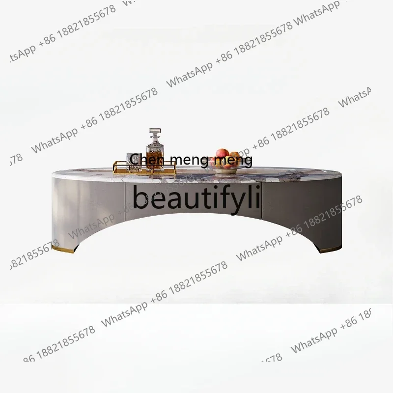 

N178 G Liht luxury coffee table livin room custom Italian hih-end villa lare flat floor fashionable marble oval tea table