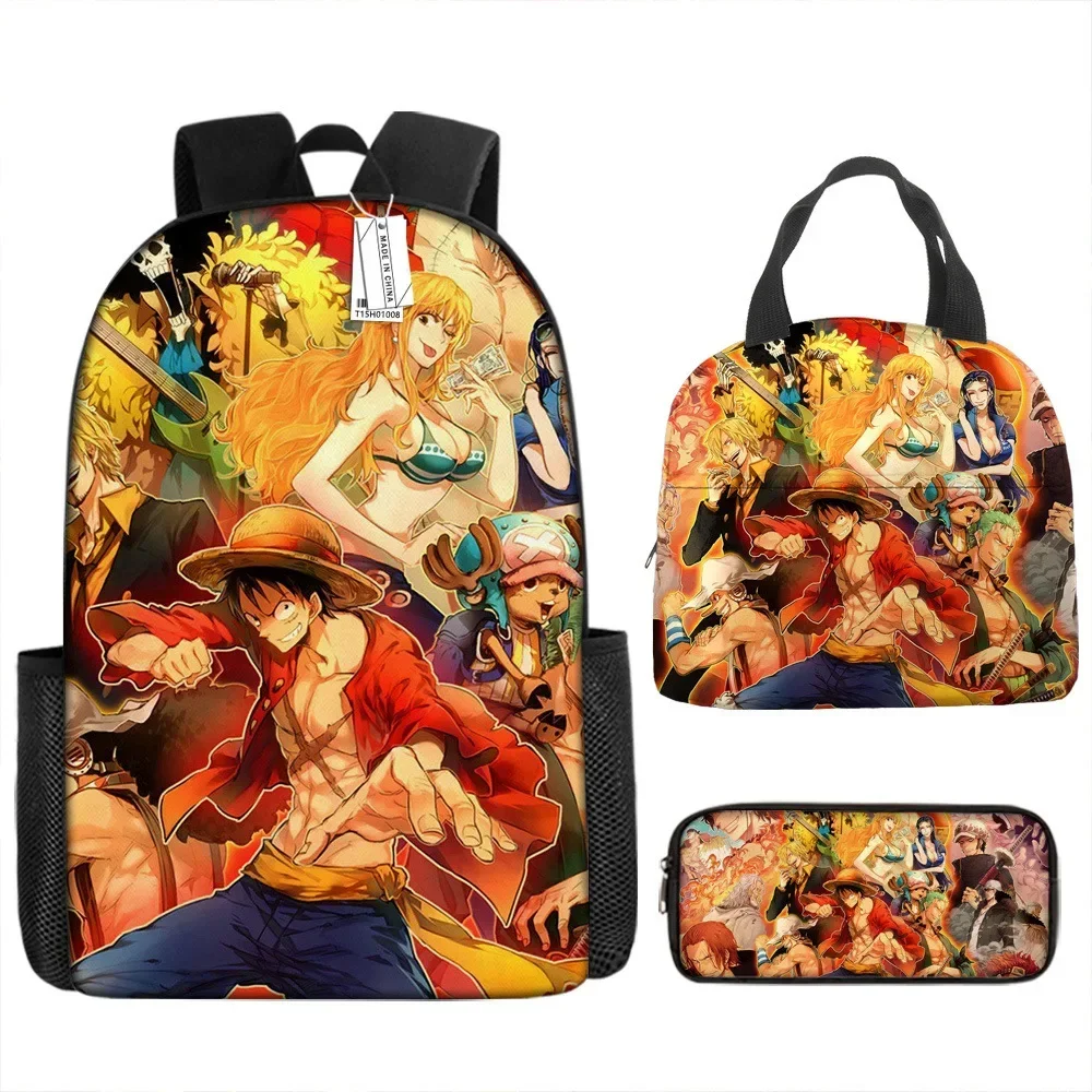 

Three-piece One Piece Schoolbag Luffy Backpack Student Schoolbag One Piece Backpack Children's Lunch Bag Zipper Travel Bag