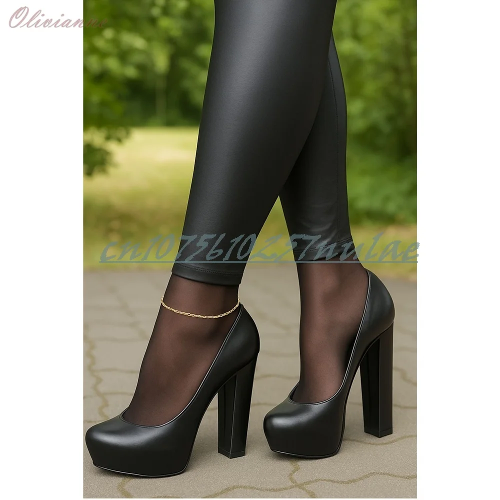 

Retro Style Black Matte Leather Shallow Pumps Chunky High Heel Fashion Sexy 2026 Spring Elegant Lady's Women Shoes Para Mujere