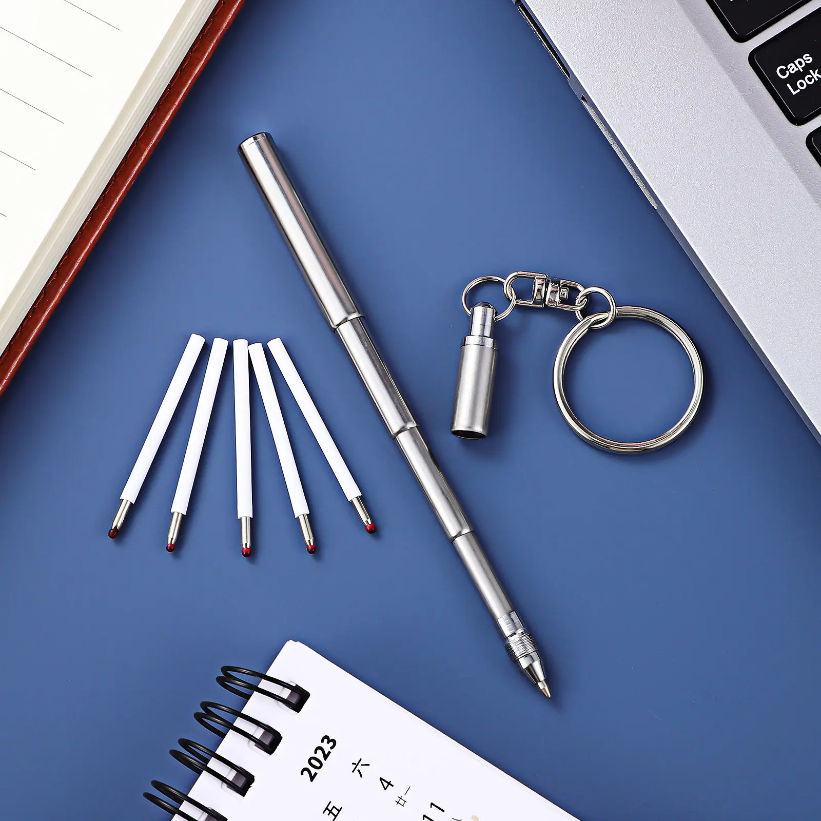 

Stainless Steel Telescoping Keychain Pen Retractable Mini Ballpoint Pen Pocket Sized Travel Friendly Writing Tool Includes