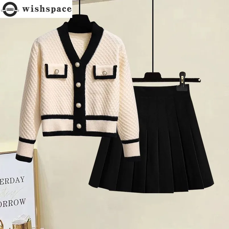 Fashion and Casual Women's Set for Spring New Korean Version Navy Collar Sweater High Waisted Skirt Two-piece Set