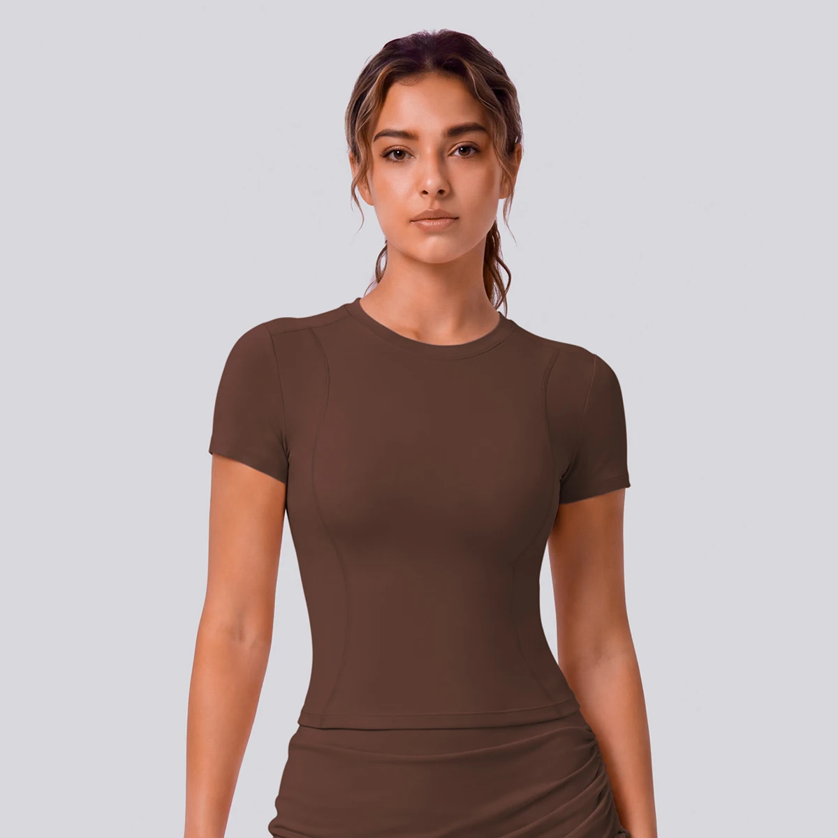Rooftrellen Schnelltrocknendes Enges Yoga-T-Shirt für Damen, Kurzarm, Einfarbig, Atmungsaktives Sport-Top für Fitness und Yoga – Detail 21