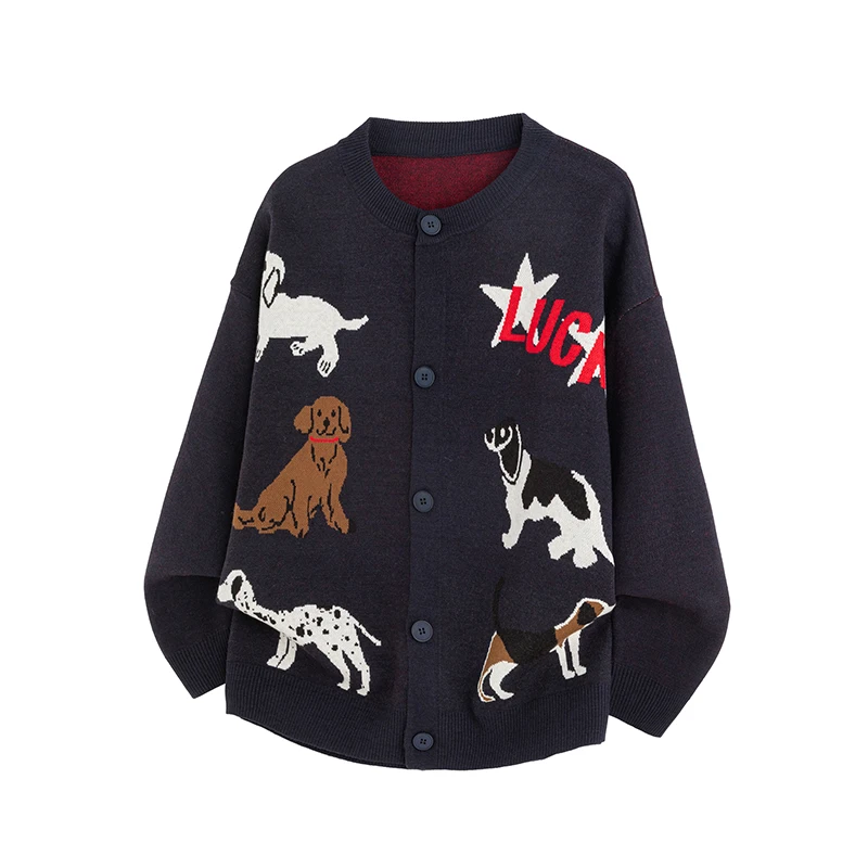 

Мужская домашняя удобная многофункциональная домашняя одежда для отдыха, весенне-осенняя модная тенденция, теплый вязаный кардиган с животным принтом