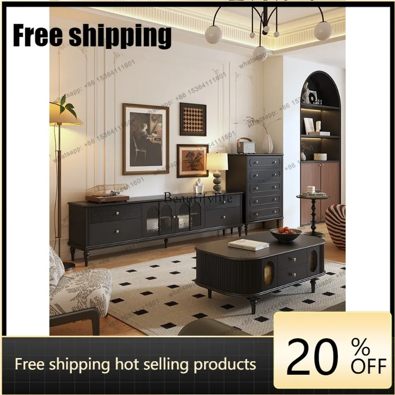 JJ French Retro TV Cabinet Living Room Home Solid Wood Vintage Style Tall Floor Cabinet