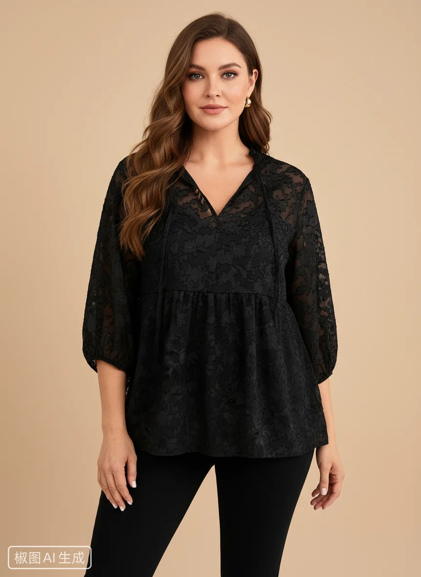 بلوزة نسائية كبيرة الحجم كاجوال وأنيقة للعطلات مطبوعة بأكمام واسعة #5