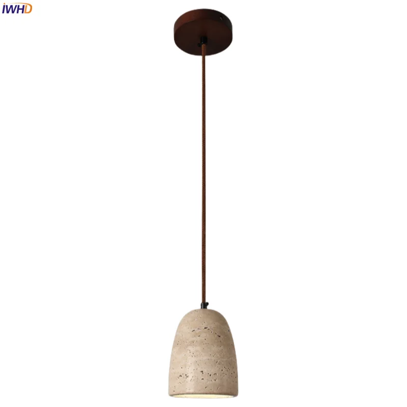 

IWHD Home Decor LED Pendant Lights Fixture Living Room Bedroom Kitchen Yellow Travertine Japanese Vintage Hanging Lamp Lampara