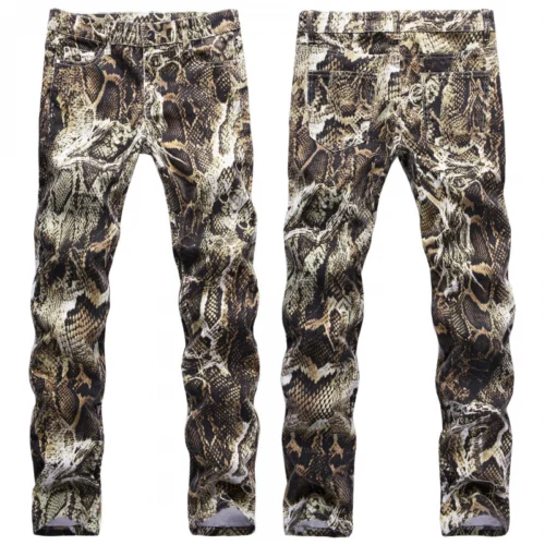 

Mens Jeans Skinny Denim Pants Casual Stretch Slim Snake motif Performance Jeans
