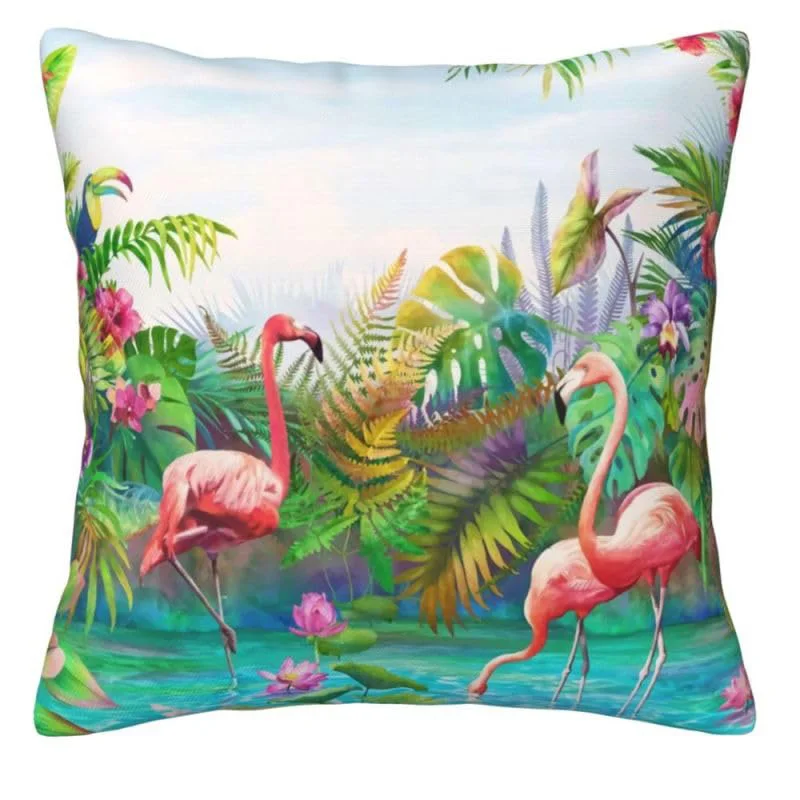 ديكور المنزل طيور النحام في الجنة الاستوائية وسادة تغطي نمط غطاء الوسادة مناسبة لغطاء وسادة السيارة غرفة نوم أريكة