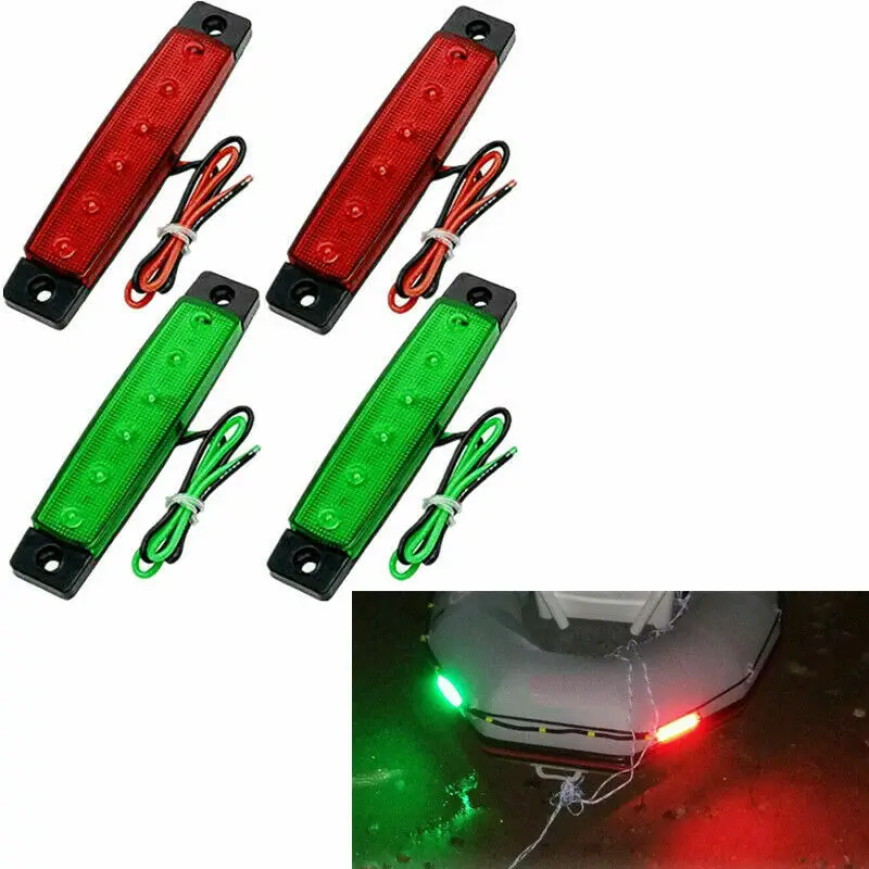 4PCS LED Marine Boat Navigation Lights DC 12V-24V Green Red Stern Light Waterproof Yacht Signal Stern Lights Lamp for Sailbo