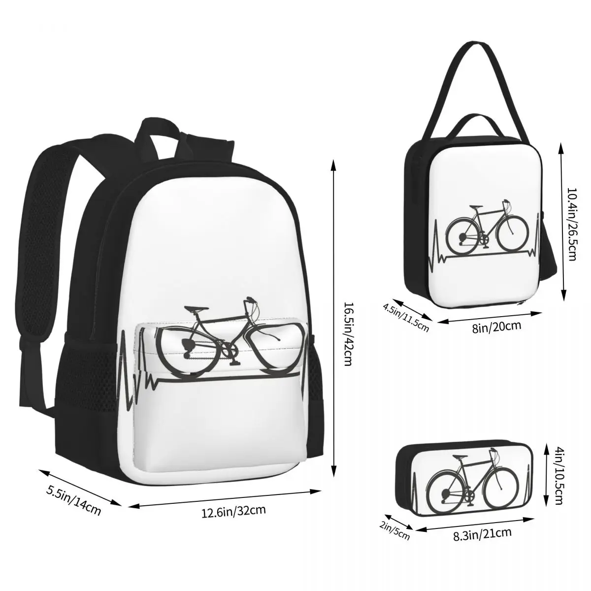 Herzschlag Fahrrad Rucksäcke Jungen Mädchen Bücher tasche Kinder Schult aschen Cartoon Kinder Rucksack Lunch Bag Stift Tasche dreiteiliges Set