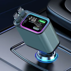 Car Charger 90W 4 IN 1 Super Fast Charge Car Phone Charger With Retractable Cable USB Type C Port Car Cigarette Lighter Adapter