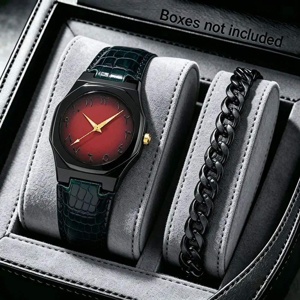 2Pcs Men's Quartz Watch Set, Men's Watch & Bracelet. Great Gift for Him, Suitable for Daily Casual Wear or Special Occasions