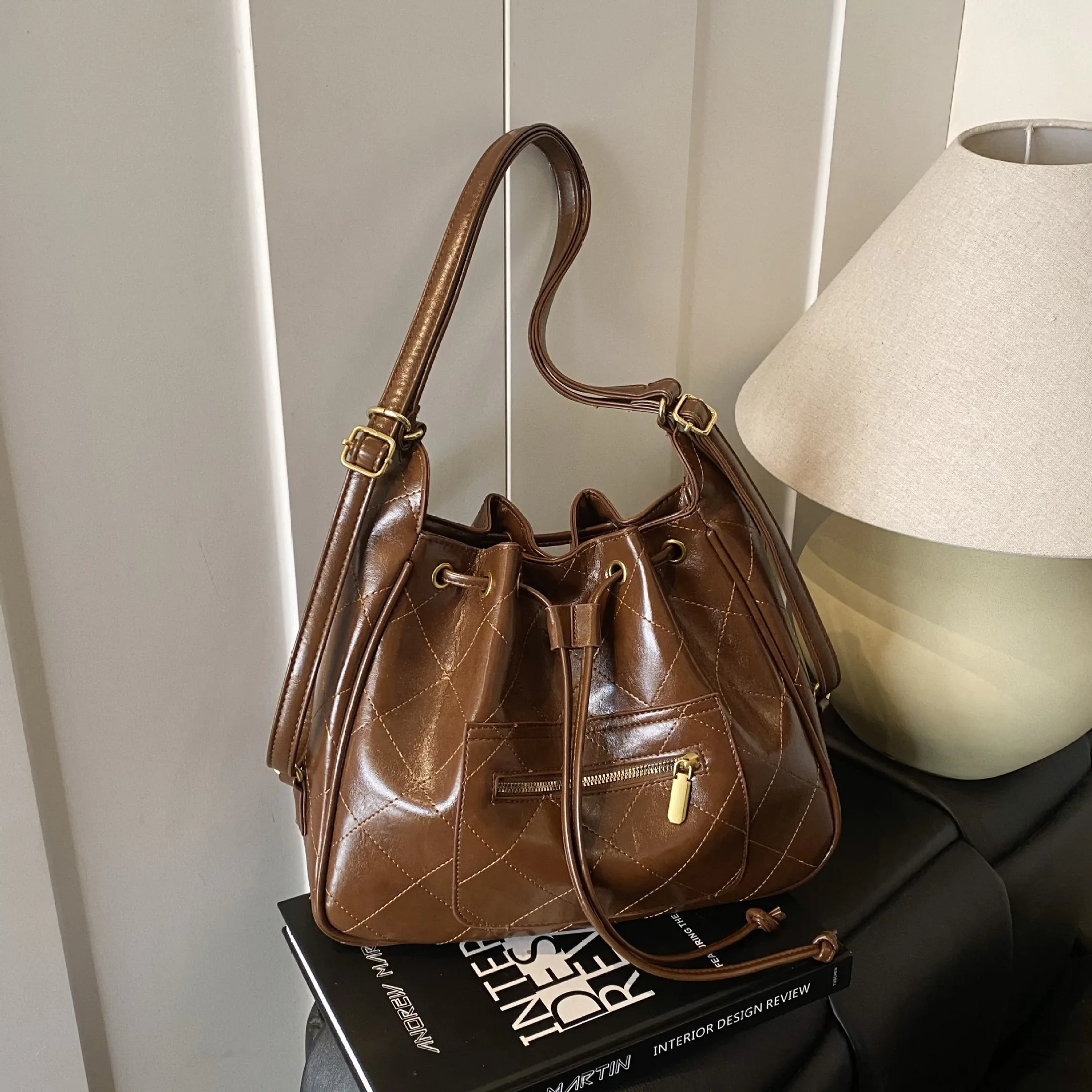 

2025 Quilted Vintage Backpack, Spacious Drawstring Bag for Women, Fashion Underarm Shoulder Tote, Minimalist Day-to-Night Bag