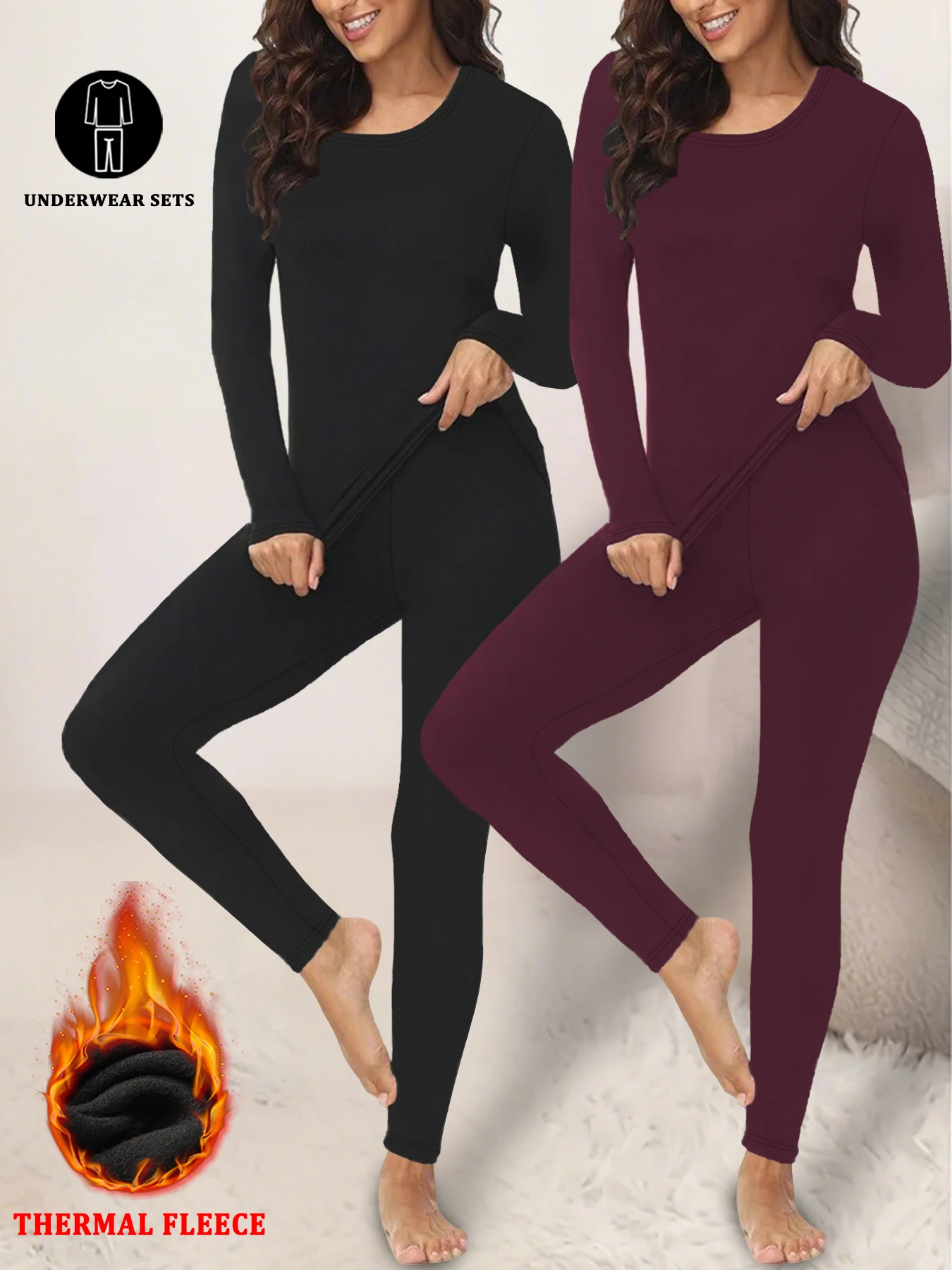 

Комплекты зимнего термобелья для женщин — супермягкие пижамные комплекты с верхней и нижней подкладкой на флисовой подкладке для холодной погоды