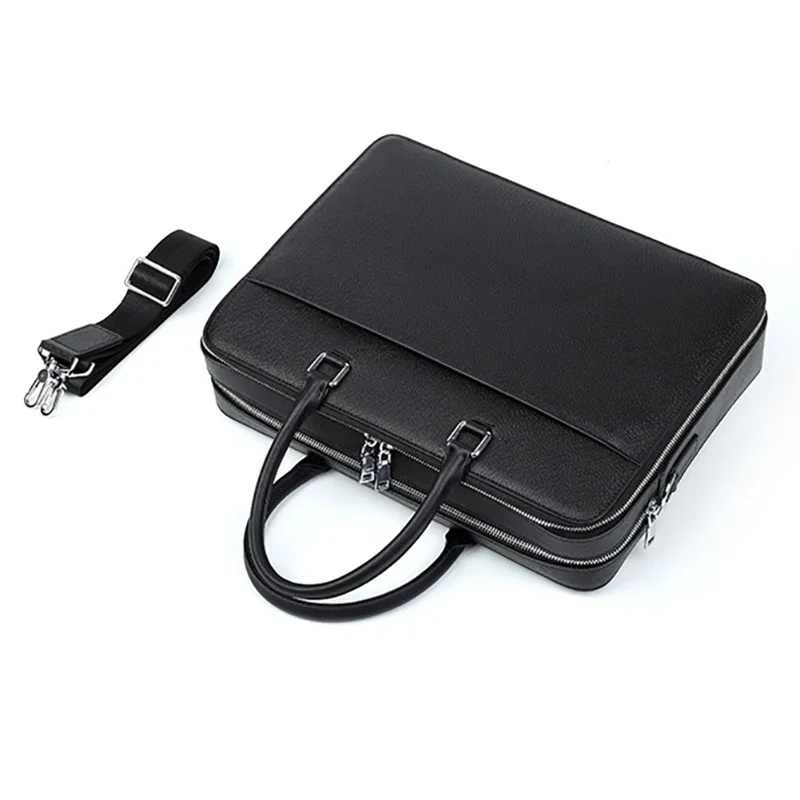 Split Leather Briefcase for Man Luxury Cowhide Vintage Executive Laptop Document Handbag Tote Shoulder Business Portable Bag  A