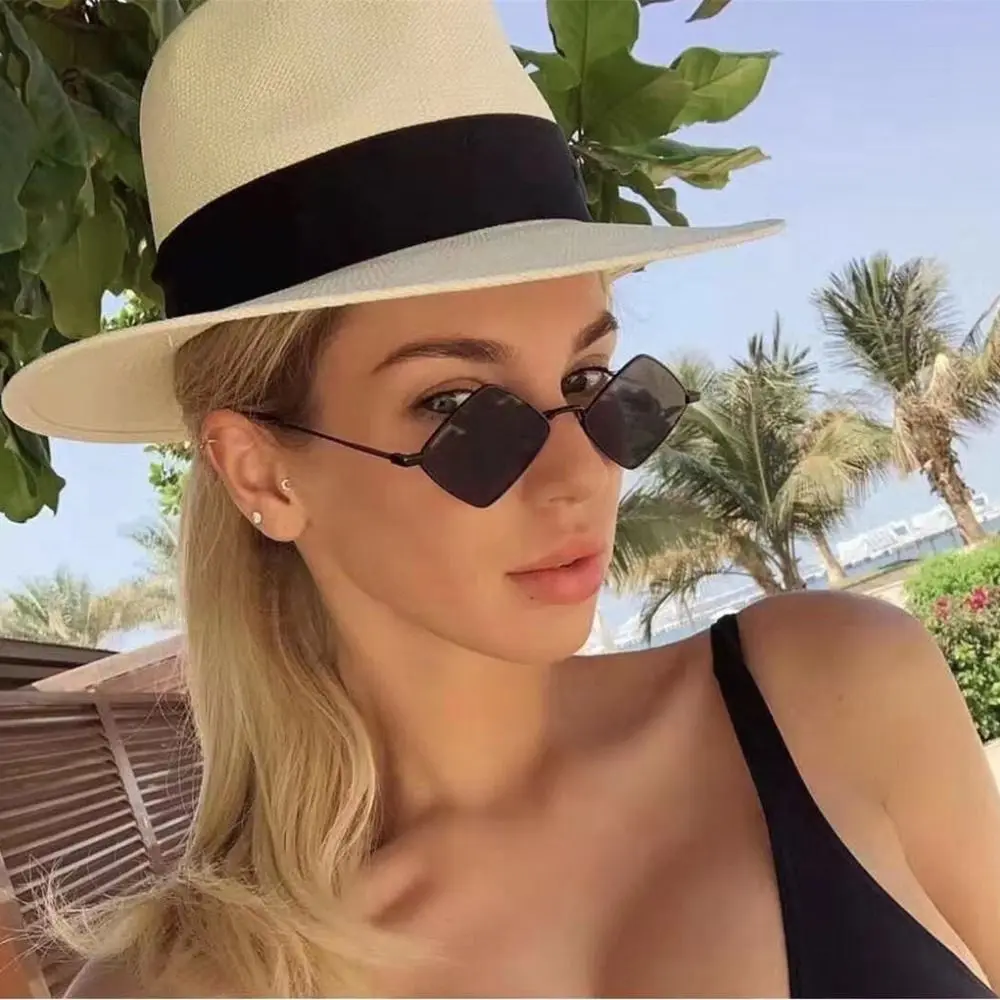 نظارات شمسية معدنية صغيرة ذات إطار رباعي الأضلاع ، شكل ماسي ، ظلال رجالية ، نظارات شمسية نسائية ، موضة