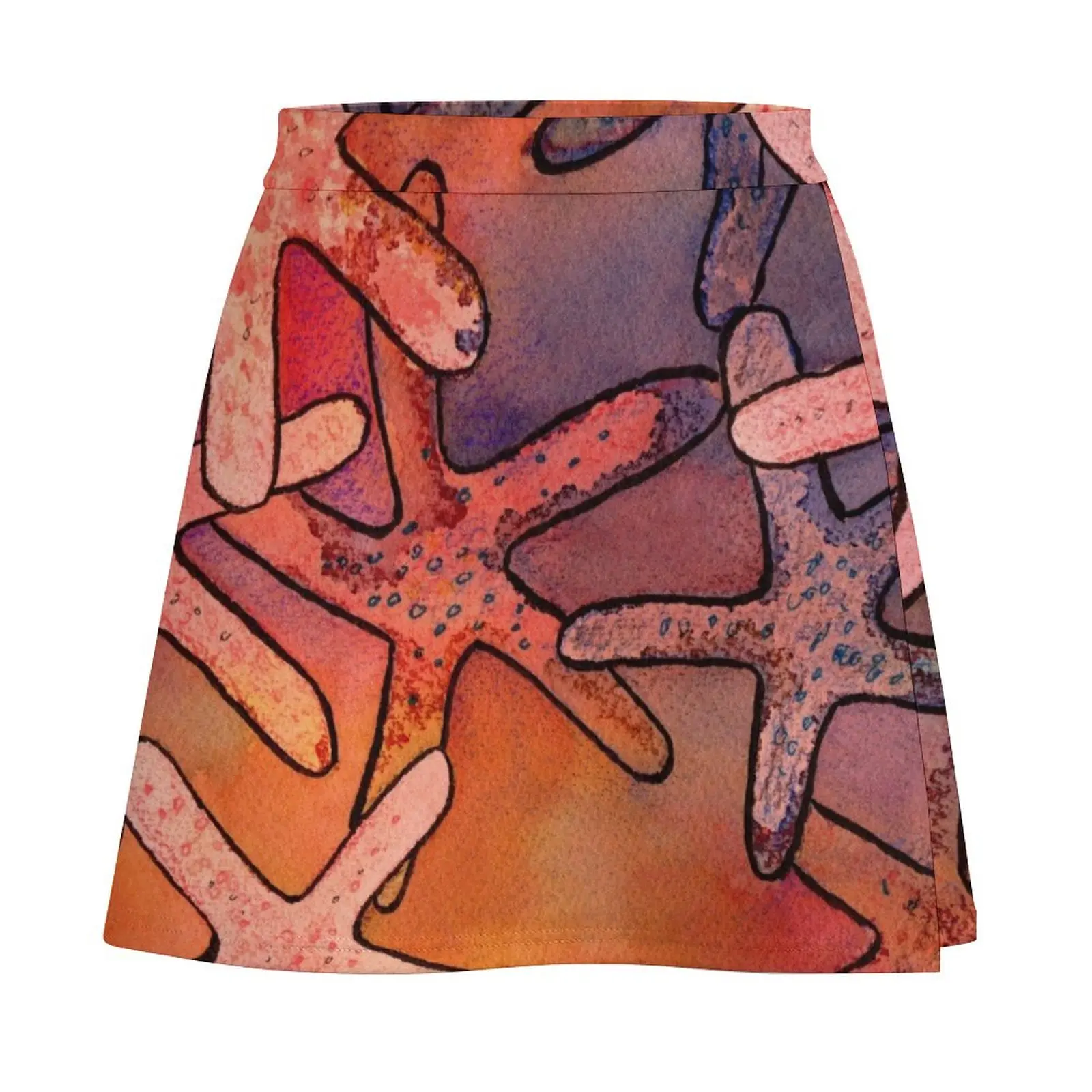 Colorful Starfishes Mixed Media Painting Mini Skirt korean style Summer dress fashion mini skirt for women