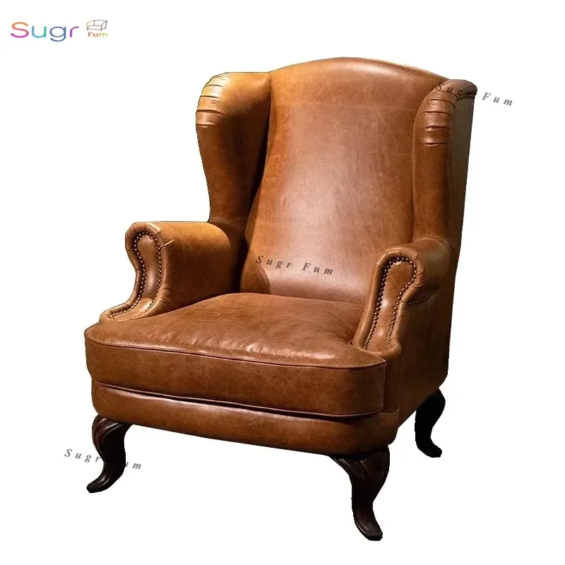 

Американский ретро кожаный диван-кресло для гостиной, одиночный диван, гостиничный клуб, тигровый стул, кафе, кожаная сигара