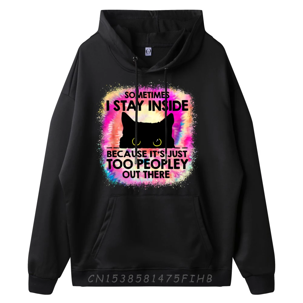 Sometimes I Stay Inside Because It Is Too Peopley Black Cat Polyester Graphic Tees White Hoodie Men Gothic Style