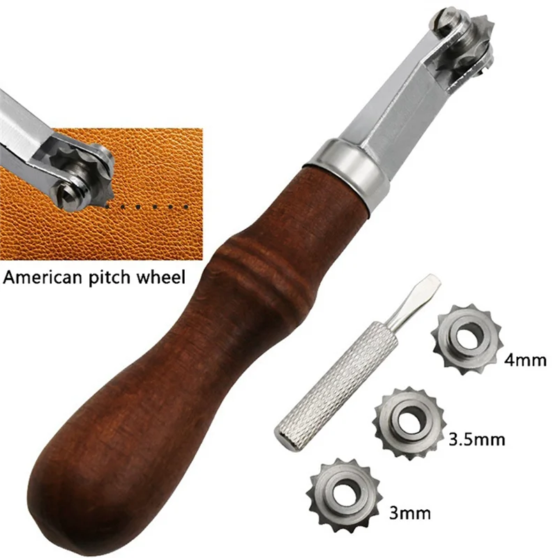 

AS-Spacing Wheel Set DIY Handmade Leather Tools Scribing Wheel Tracing Point Spacing Wheel Leather Punching Wheel Silver & Brown