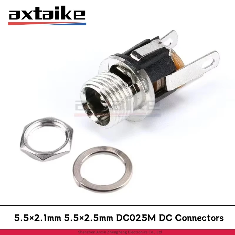 10PCS 5.5×2.1 5.5×2.5 DC025M DC Connectors Plug Male Female Jack Socket Nut Panel Mount Power Adapter 5.5*2.1mm 5.5*2.5mm