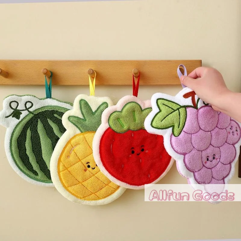 Fruit Hand Towel Kitchen Absorbent Cleaning Cloth Hanging Quick Drying Coral Fleece Rag Bathroom Flower Hand Cloth Home Supplies