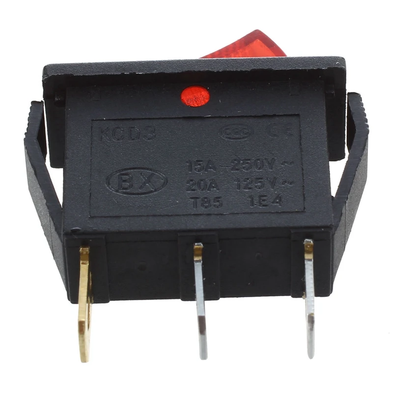 2X Rocker Switch ON OFF Brilhante Bipolar 28X10mm 250V 15A 3 Terminais RED-A74Z