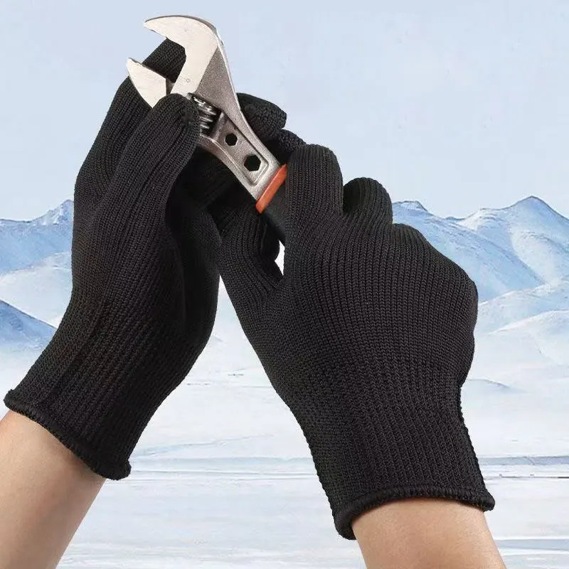 1 Pair Black Anti Cutting Gloves Wear Resistant Work Gloves Self Defense Gloves Steel Wire Metal Mesh Gloves Security Protection