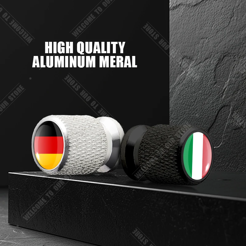 Car CNC Aluminum Germany Italy France Tricolor Flag Emblem For Citroen Peugeot Fiat Kia 4pcs Tire Valve Air Port Stem Cover Caps